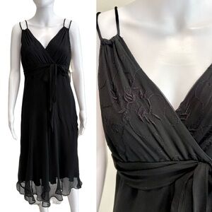 Jonathan Martin Silk Slipdress Size 10 Black Embroidered Midi Dress Whimsigoth